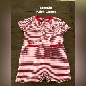 Ralph Lauren onesie red and white stripes. 9 months